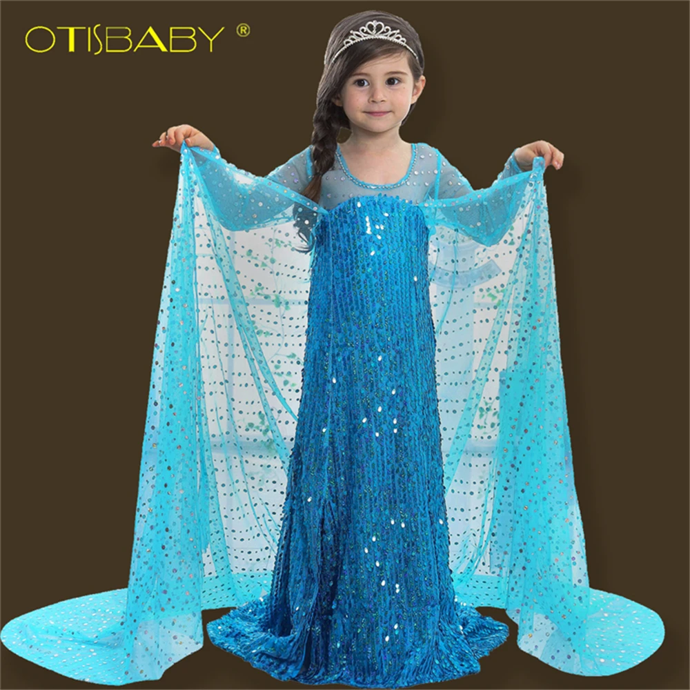 

Children Snow Queen Fantasia Girls Elsa Princess Dress for Girls Aurora Long Winter Long Sleeve Sequin Dress Infant Kids Clothes