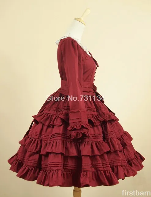 Элегантные красные с длинными рукавами Готическая Лолита платье, готический Костюмы для Для женщин