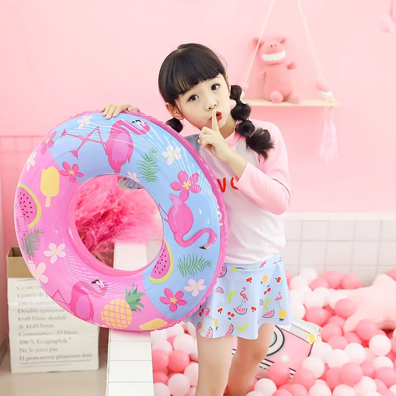 

50/60/70/80/90cm Inflatable Flamingo Print Swimming Ring For Children Adult Pool Float Boys Girls Floats Fun Water Summer Toys