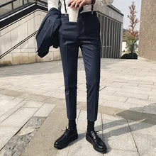 Новинка года; сезон весна-лето; мужские модные повседневные узкие брюки в полоску в западном стиле; однотонная эластичная манжета; мужские брюки