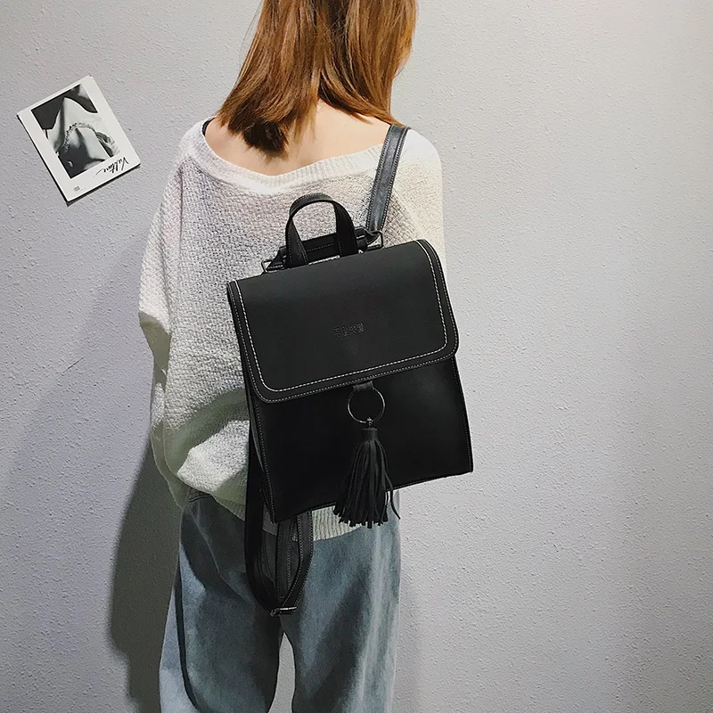 2pcsset Fashion Tassel women Backpack Leather Female Backpack School Shoulder Bag Vintage Travel bags for women 2018 Mochila (23)