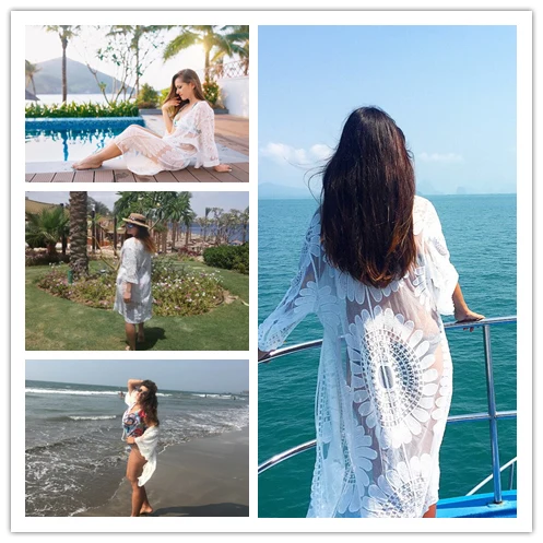 Парео Пляж Cover Up Цветочные вышивки 2018 бикини Купальник Robe De Plage Кардиган