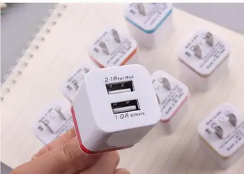 

2000pcs Colorful 2A+1A US Plug AC Power Adapter Home Trave Wall 2 port dual USB phone Charger for iPhone5 6 plus for Samsung HTC