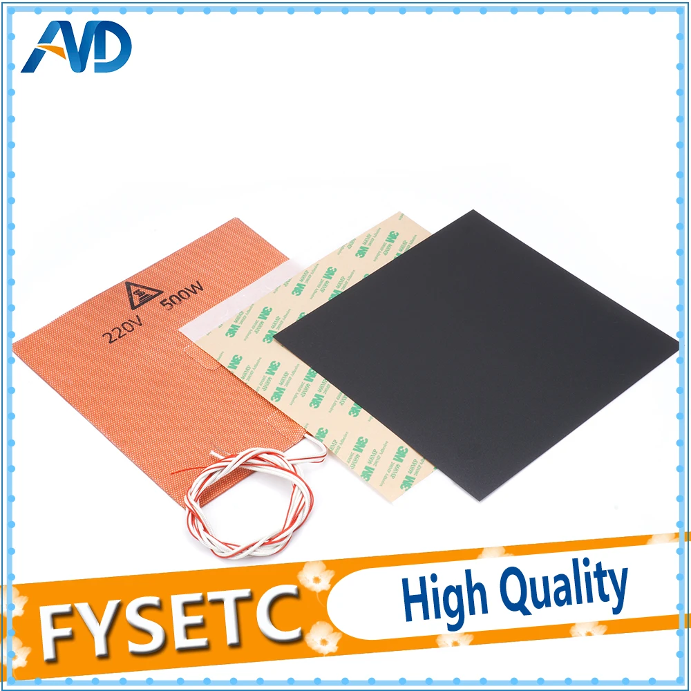 200X200mm 220V 500W Silicone Heater Pad + 0.5/0.8/1mm Frosted Black Build Surface Polyetherimide Cold PEI Sheet For Prusa i3 | Компьютеры