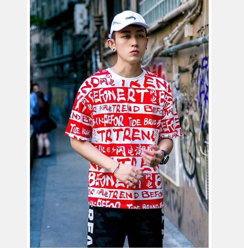 Oversized Mens Graffiti t Shirt Hip Hop Print Hipster Tshirt Men Fashions Street Style  (21)