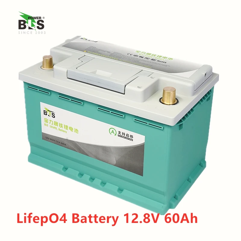 

BLS lithium 12V 60AH lifepo4 battery BMS 4S 12.8V 900CAA for automobile starter RV boat inverter monitor RV +10A Charger