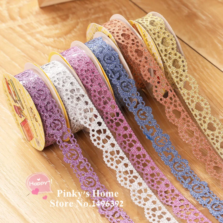 DIY Self Adhesive Lace Tape Glitter Tape Masking Decorative Sticky Tape Scrapbooking Book Decor Craft Rolls Adhesivos Scrapbook