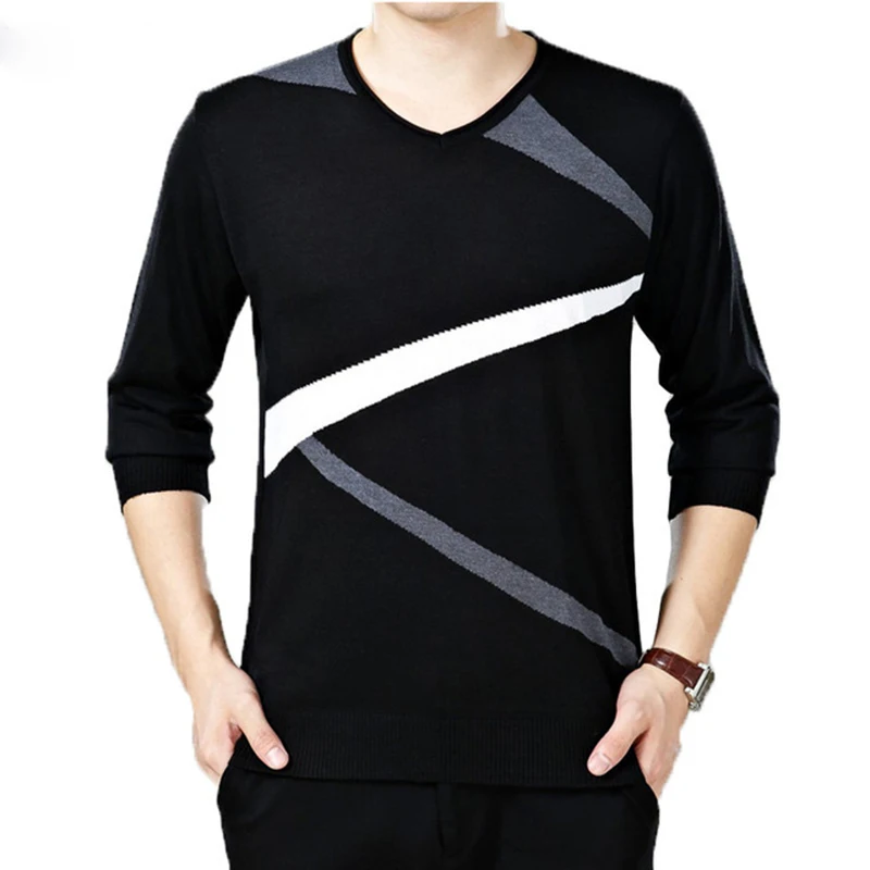 Men's Brand Autumn Irregular Stripes Print Sweaters Casual Solid Color Pullover Men Sweater Slim Fit Male Sweater