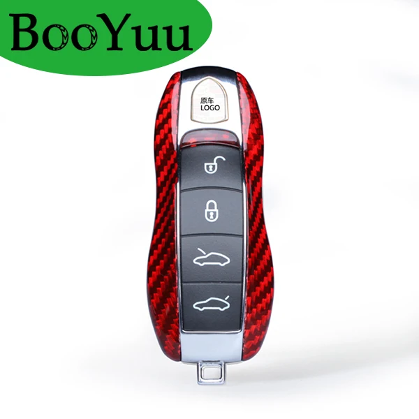 BooYuu T-Carbon Fiber Key Car чехол для ключа Крышка для Porsche 911 Macan Cayenne Panamera 4S брелок аксессуары - Название цвета: Red No keychain