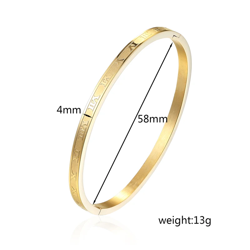 Bangle Bracelet 4mm Wide Stainless Steel Carving Roman Numerals Woman For Gifts