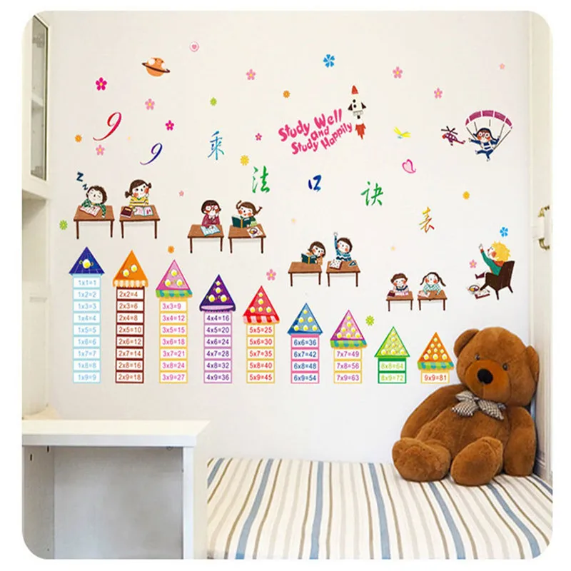 

Cartoon 99 Multiplication Table Stickers For Kindergarten Nursery Kids Room Cute Girl Desk House Wall Decor Decal Self Adhesive