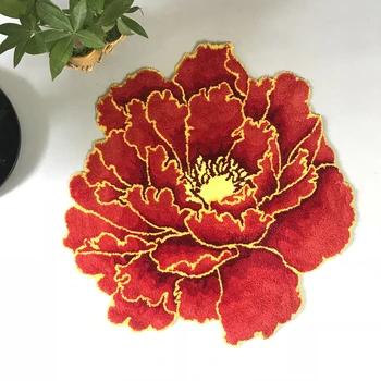 

Red peony carpet thick flower carpet bedroom round rug bed soft parlor livingroom anti-slip door mat hallway pink fuffy rug