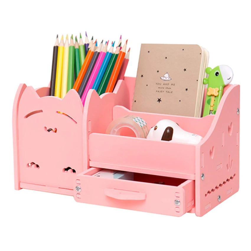 

Multi - Functional Pen Holder Students Cute Desktop Wood Accessories Stationery Barrels Storage Box