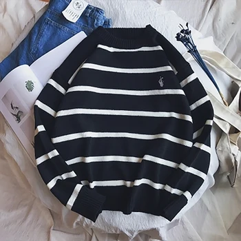 

Korean Style Striped Knitted Sweater Autumn Pullover Striped Men Sweater Pullover Men Turtleneck Casual Mens Sweaters Clothes