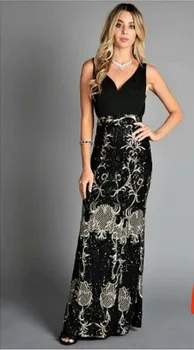 

High Quality Black Sleeveless Long Dress Evening Party Fashion Dress