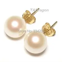 Новые 8-8,5 мм AAA с настоящим белым жемчугом желтые металлические серьги