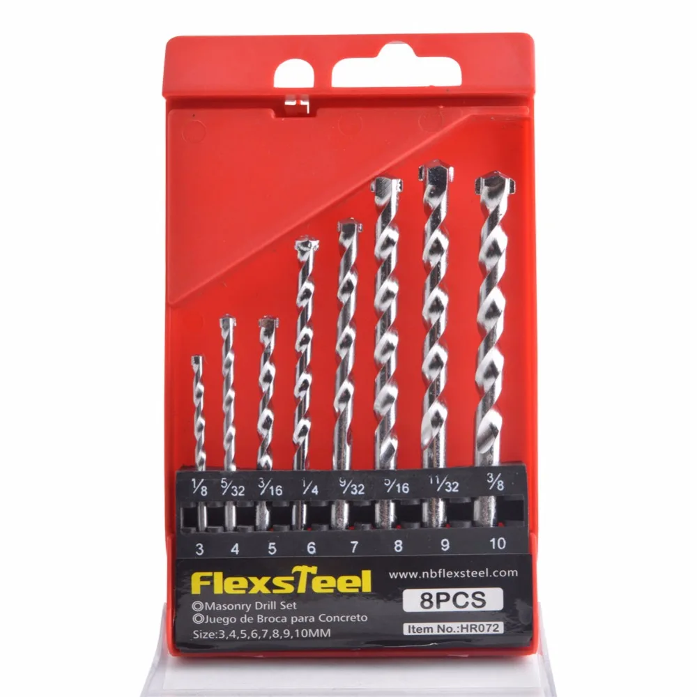 

Flexsteel 8-Piece Alloy Steel Masonry Drill Bit Set Metal Drill Set for Drilling Concrete