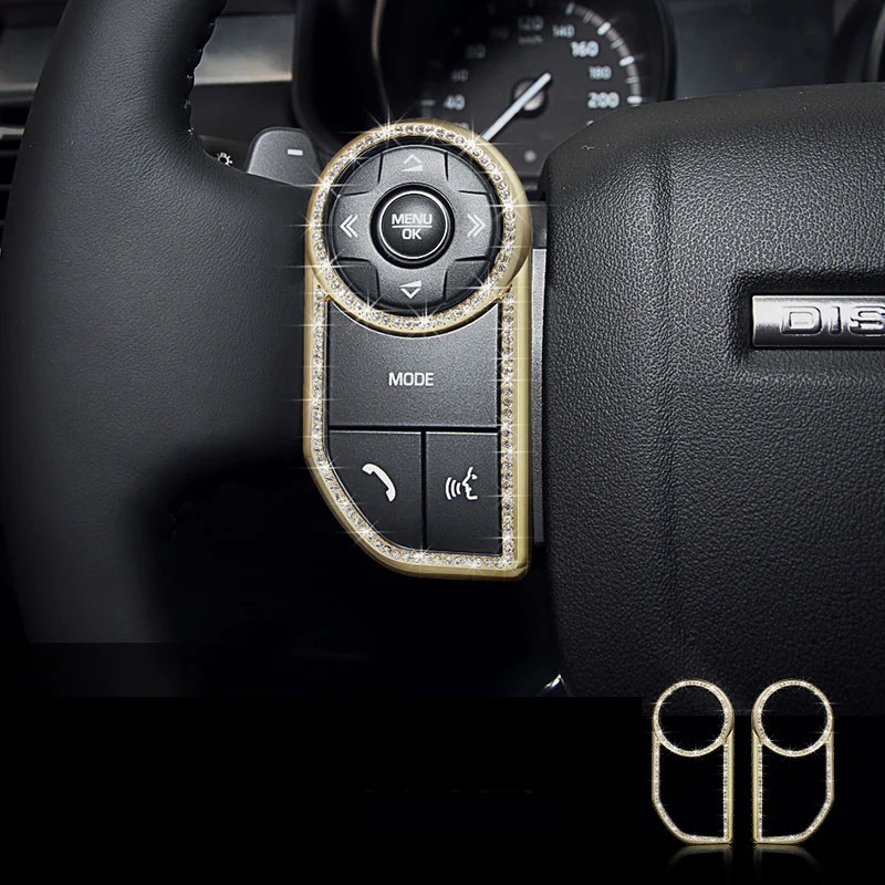 

2pcs Silver / Gold Diamond Style car accessories Steering Wheel Buttons Cover Frame Trim For Land Rover Discovery 5 LR5 17-18