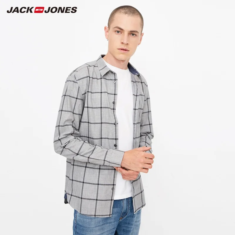 JackJones Мужская рубашка с длинными рукавами из хлопка 218305555 - Цвет: LIGHT GREY MELANGE