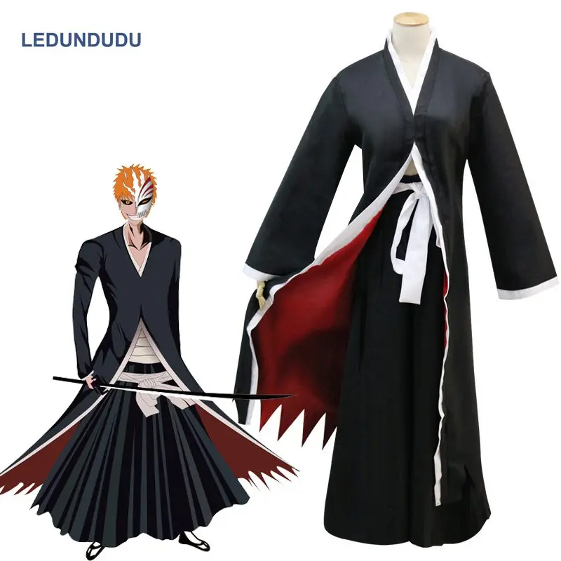 Anime Bleach Kurosaki Ichigo Bankai Cloak Black White Robes Pants