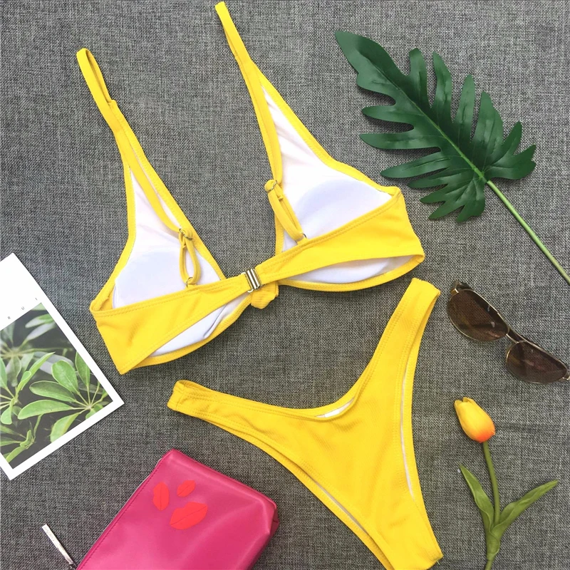 Bikini 2019 Tie Knot Front Woman Swimsuit Push Up Swimwear High Waist Bath Suits Women Plavky High Biquine Sexy Swimswear Bikiny