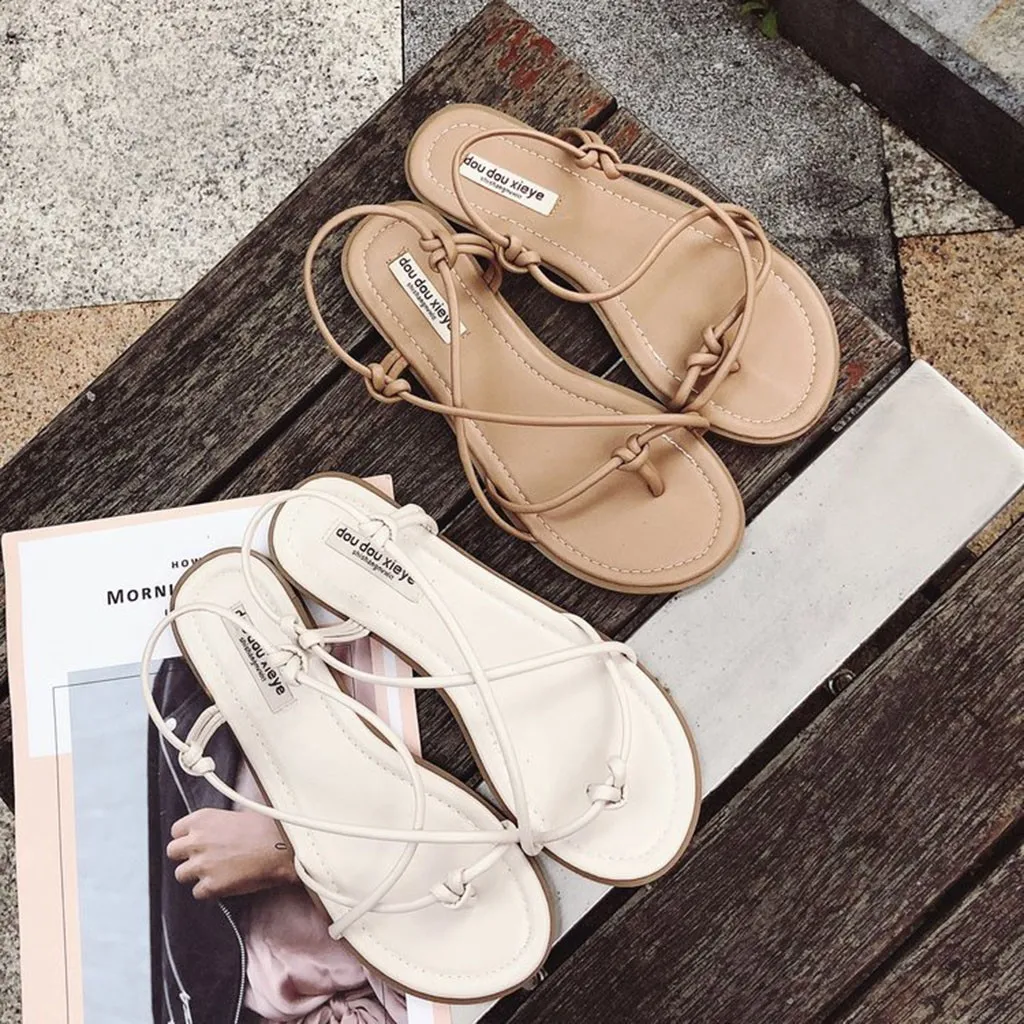 

Solid Colors Roman Cross Strap Sandals Clip Toe Pinched Back Strap Flats Bottom Single Shoes Ladies Daily Summer Mujer Sandals