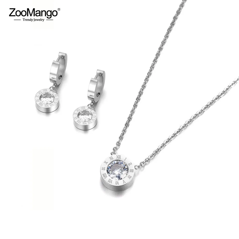 Roman Numerals Cubic Zirconia Jewelry Sets Pendant Necklace Earrings Ring For Wedding Bands Titanium Steel jewelry sets jewelry set