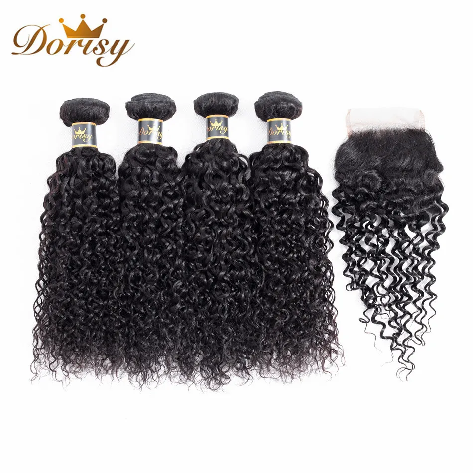 Dorisy волос бразильский странный фигурные 4bundles с 4*4 закрытия шнурка естественный Цвет 100% человеческих волос- волосы remy Бесплатная доставка