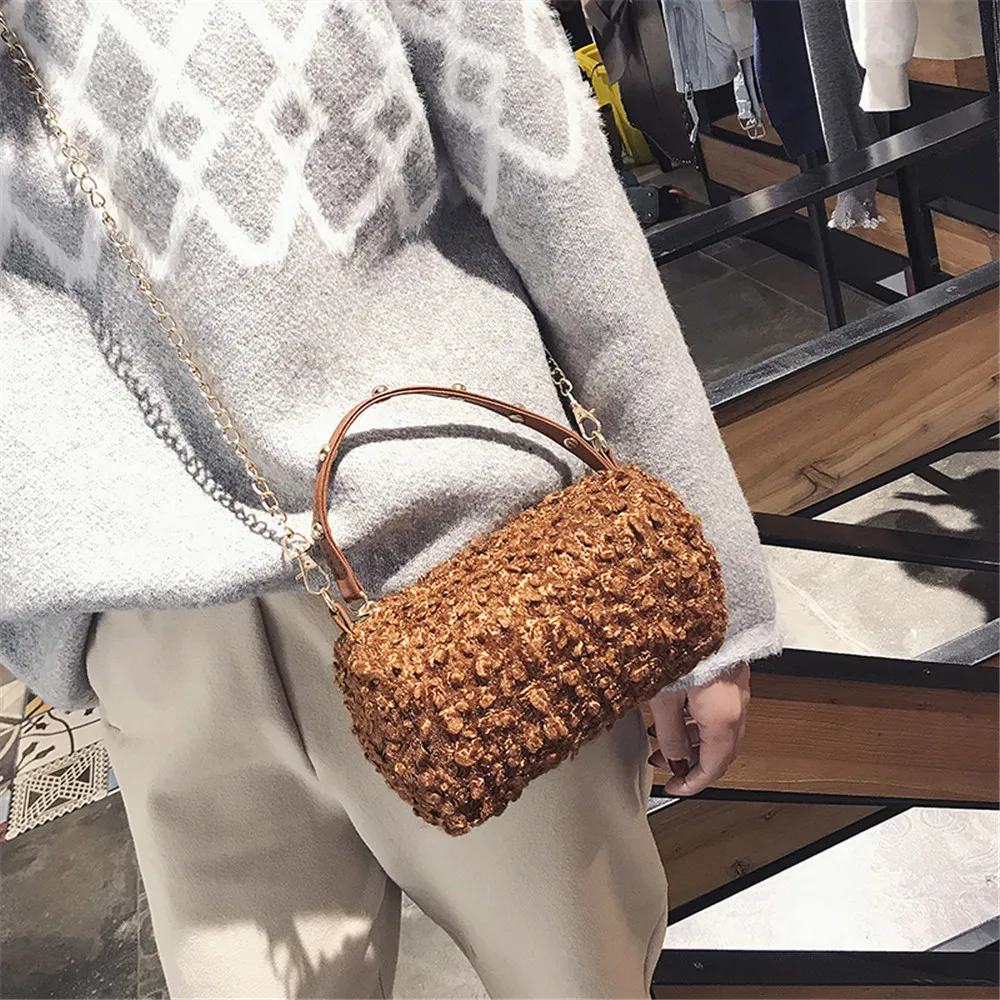 

Women Fashion Lambwool Handbag Zipper Bag Shoulder Bag Tote Ladies Messenger Bag Designer Famous Brand JULY18