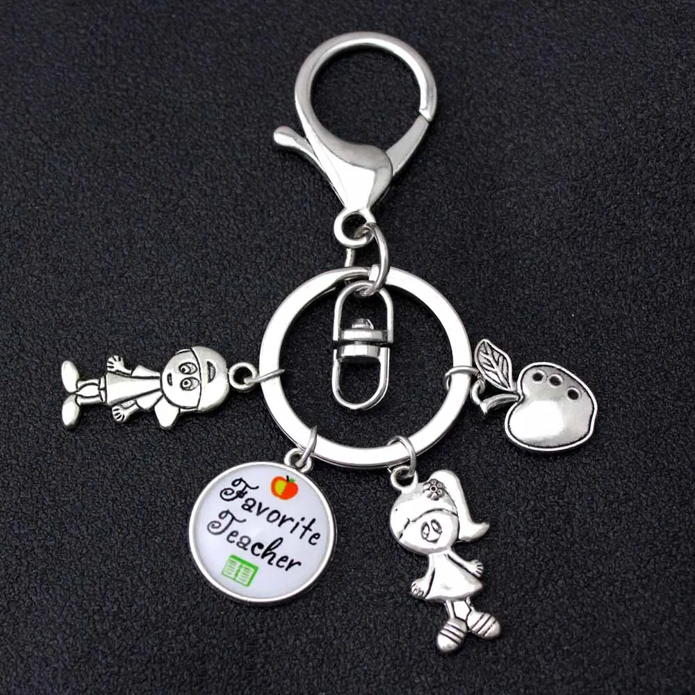 

Favorite Teacher Teach Love Inspire Keychain Apple Boy Girl Book Ruler Keychains Key Chain Keyring Women Men Unisex Jewelry