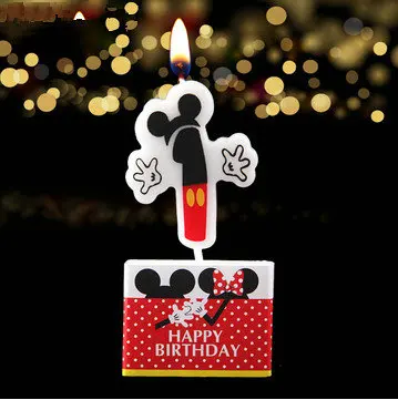 Свеча на день рождения с рисунком Микки и Минни Маус, свечи на возраст 0, 1, 2, 3, 4, 5, 6, 7, 8, 9 лет, вечерние свечи на день рождения