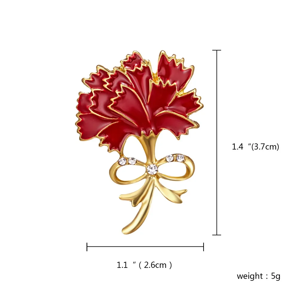 Брошь на день матери, подарок, Красная эмаль, кристалл, бант, брошь в виде гвоздики, в форме цветка, Женская Брошь, шикарная одежда, ювелирные изделия, аксессуары, ремесло