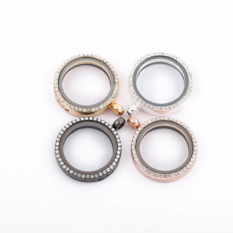 10pcs/lot 4 Color Round Floating Locket With Rhinestone Magnetic Glass Photo Memory | Украшения и аксессуары