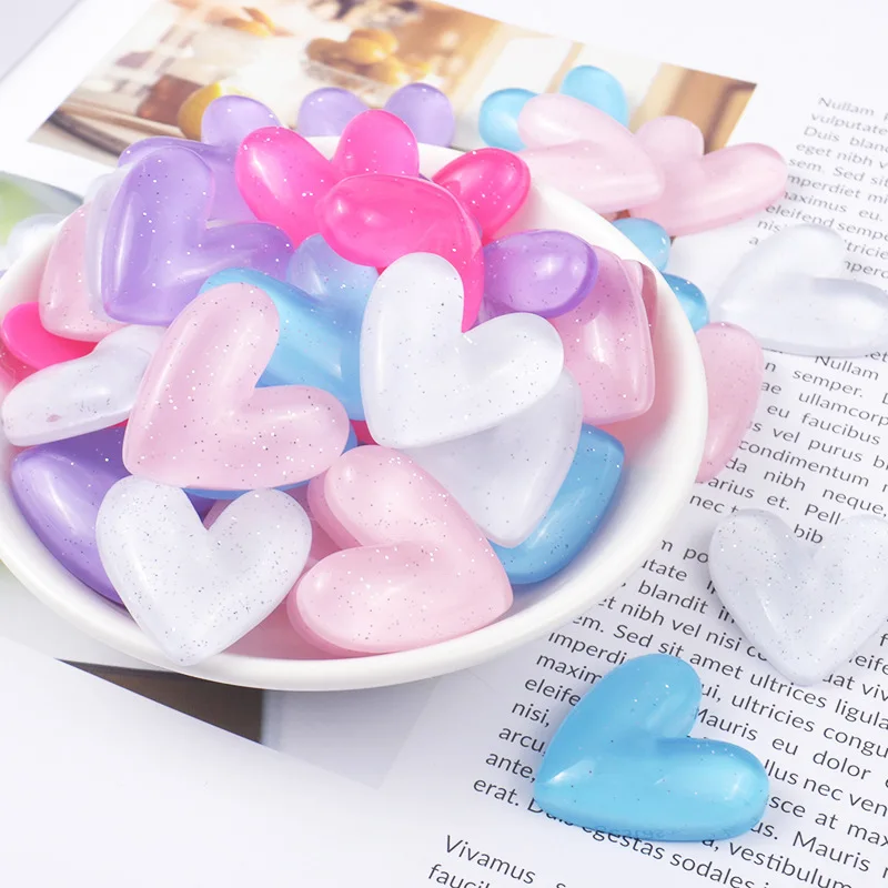 

10Pcs Flat Back Resin Gliter Love Heart Flatback Cabochons DIY Embellishments For Scrapbooking Accessories