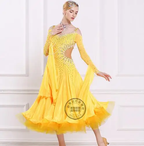 

yellow standard ballroom Waltz tango Fox trot Quick step Ballroom Modern competition Dress