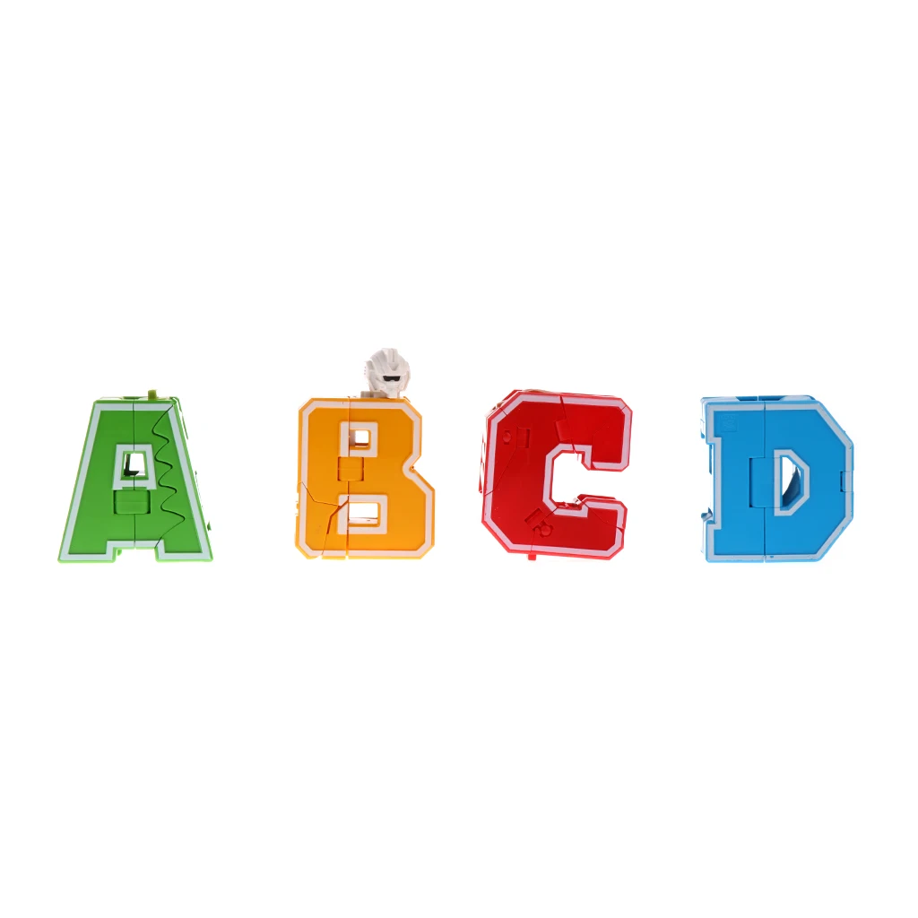 Pack of 4 English Letters Armour Team Transforming Robot Kids Children Educational Toy Party Bag Fillers - A B C D