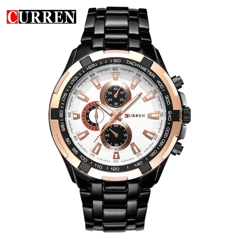 CURREN new watches men top luxury brand Quartz Fashion casual Wrist watch mens Waterproof full steel mens sports watches clock - Цвет: black gold white