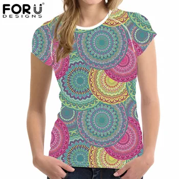 

FORUDESIGNS Bohemian Mandala Pattern Casual Short Sleeve T Shirt Summer Breathable Woman T-shirt Girls Comfort O-neck Tops Shirt