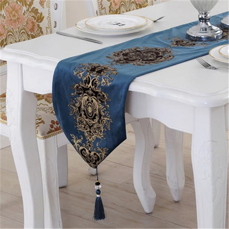 SBB European luxury Jewel velvet Table Runners High-end bronzing Fashion simple modern West tea table flag back Non-slip Linen