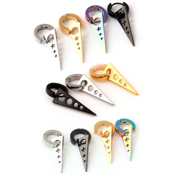 1 Pair Mens Women Anium Steel Cross Star Round Dangle Spike 1 Pair Mens Women Anium Steel Cross Star Round Dangle Spike Triangle Earring Punk New In Drop Earrings From Jewelry Accessories On