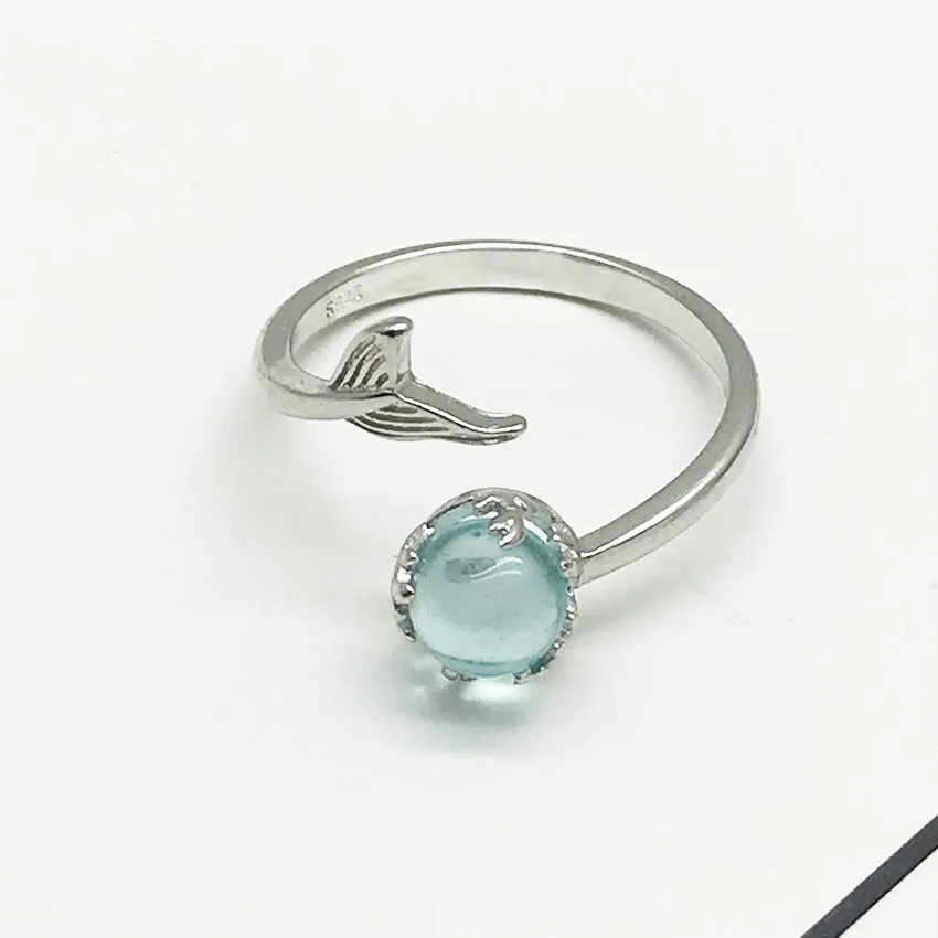 Новое поступление, кольцо с голубым кристаллом и хвостом русалки, регулируемое кольцо с открытым рыбным пузырьком для женщин и девушек, модное ювелирное изделие