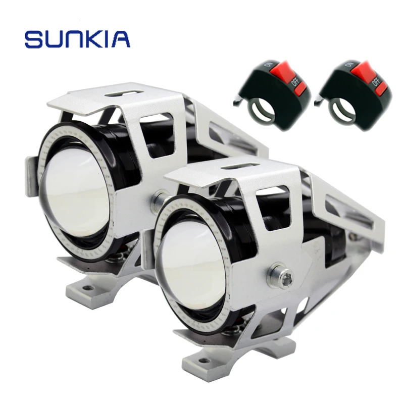 

SUNKIA 2Pcs/Lot with Switch Waterproof Cree Chip U7 LED Car Motorcycle Headlight Fog Spot Light Lamp 4 Colors Angle Eye Light