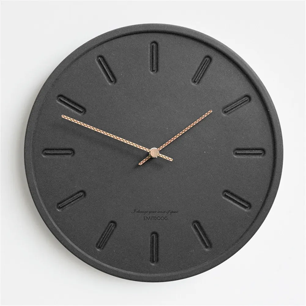 Chic Modern MDF Board Wall Clock Nordic Round Minimalist Fashion Gray Black Artistic Silently Suzuki Clock for Cafe Home Decor