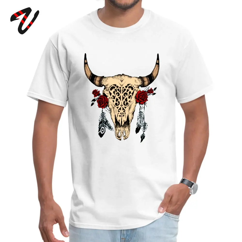 Bull Skull T Shirt Prevalent Crewneck Casual Short Sleeve 100% Cotton Men T-shirts Unique Tops Tees Top Quality Bull Skull 8326 white