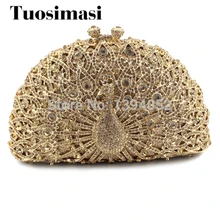 Новые Горячая распродажа! Золотой Павлин кошелек горный хрусталь кристалл клатч женская сумка(8105A-G3