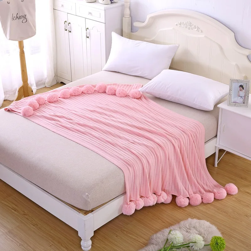 

Original Brand Cotton Fashion Knitted Solid Soft Blanket Fur Ball Blanket Sofa Bedding Decorative Cotton Throw Gift 150x200cm