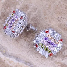 Ярких многоцветный фиолетовый кубический циркон, сереьряные серьги гвоздики для женщин, Для женщин H200