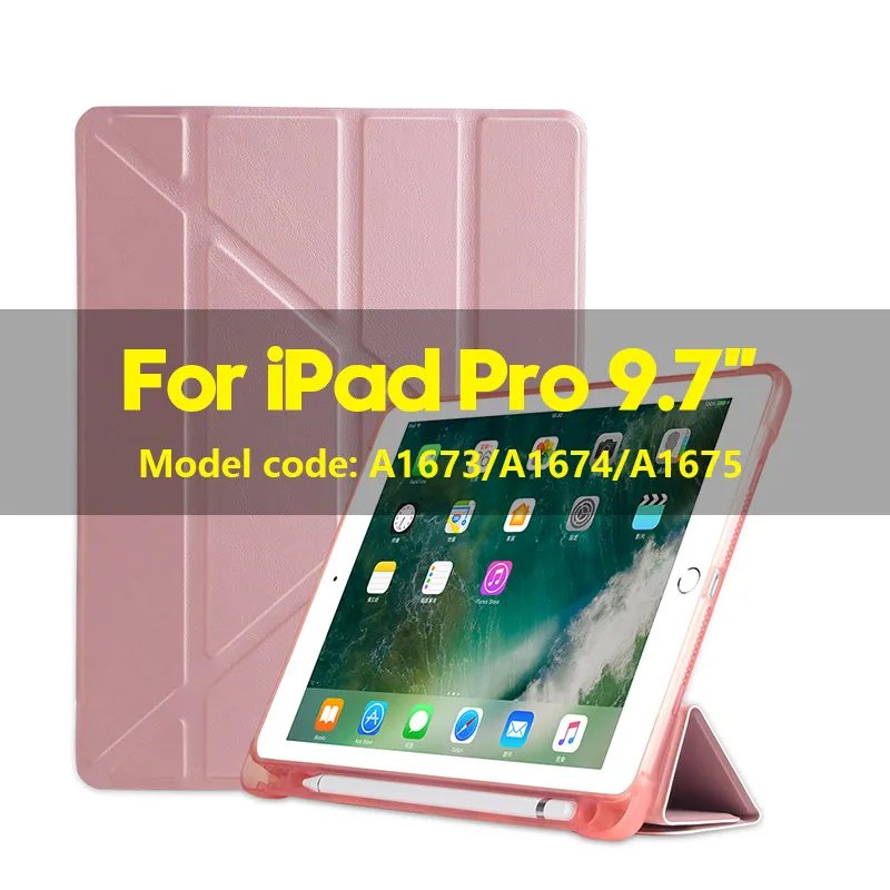 ПУ; кожа; силикон чехол для iPad Pro 9," с держателем карандашей Смарт мульти складной Стенд противоударный чехол для iPad Pro чехол 9,7 - Цвет: For Air 1-Pink
