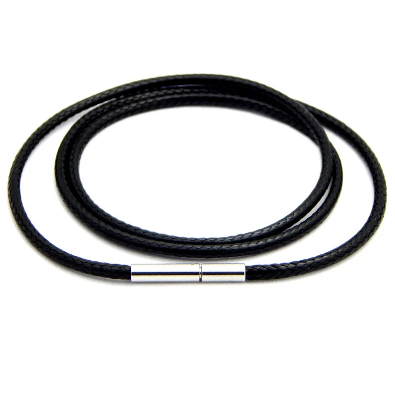 

1mm 2/3MM Black Leather Cord Wax Rope Chain Necklace 316L Stainless Steel Tube Clasp DIY Jewelry Accessories Necklaces Chain 1PC