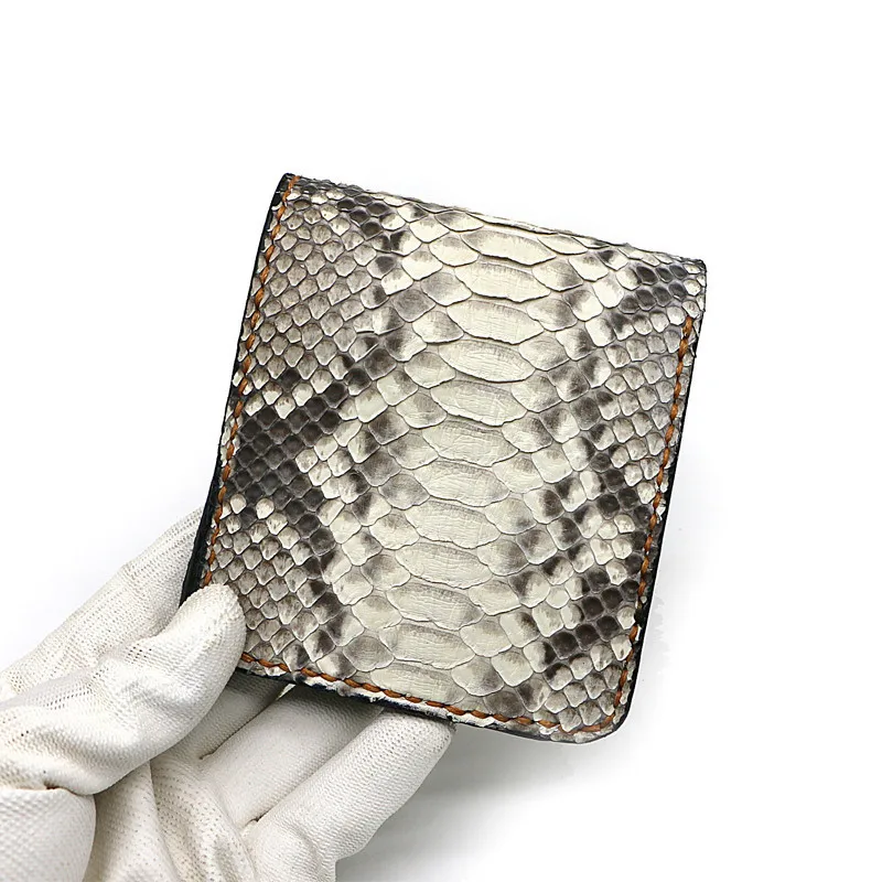 

Hand-made Short Python Skin Wallets Purses Women Men Clutch Vegetable Tanned Leather Thin Wallet Card Holder Birthday Present